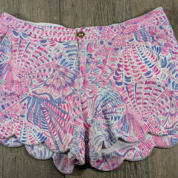 Lily Pulitzer Shorts Womens 12 Multicolor Razberry Buttercup Scallop Trim - Picture 2 of 8